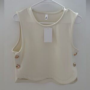 Sleeveless Cream Top with Gold Button Accents
